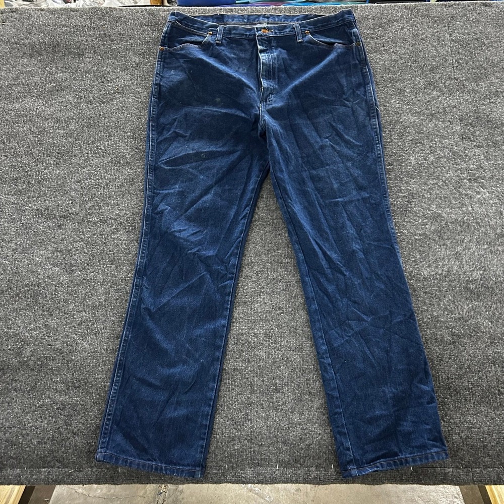 Wrangler Jeans Mens Size 40x34 Blue Cowboy Cut Slim Fit Straight Leg Denim Stain